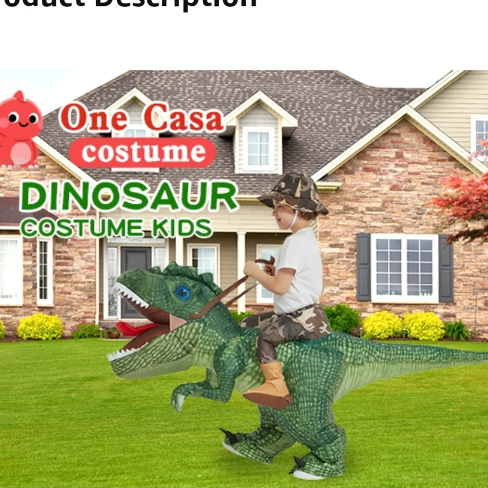 One Casa Inflatable Costume Dinosaur Riding T Rex Air Blow up Party Halloween